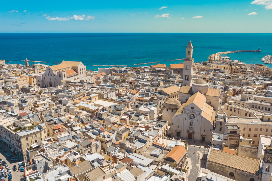 Aerial view of Bari's old town and seafront