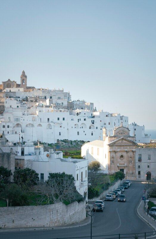 The white hilltop town of Ostuni with its cathedral