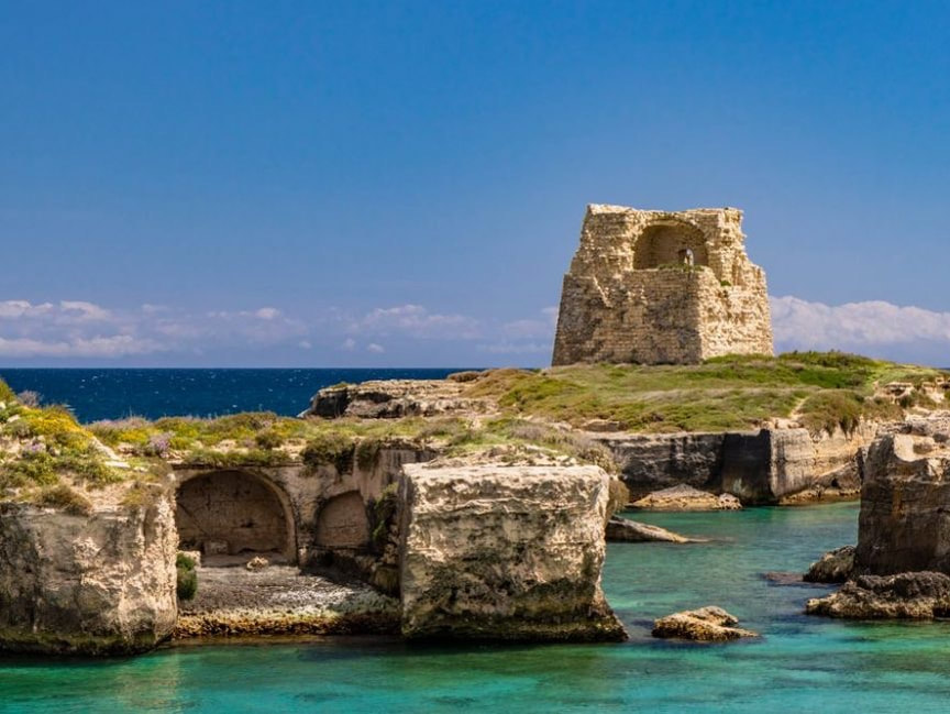 The coast at Roca Vecchia, with its Messapian remains and the Grotta della Poesia
